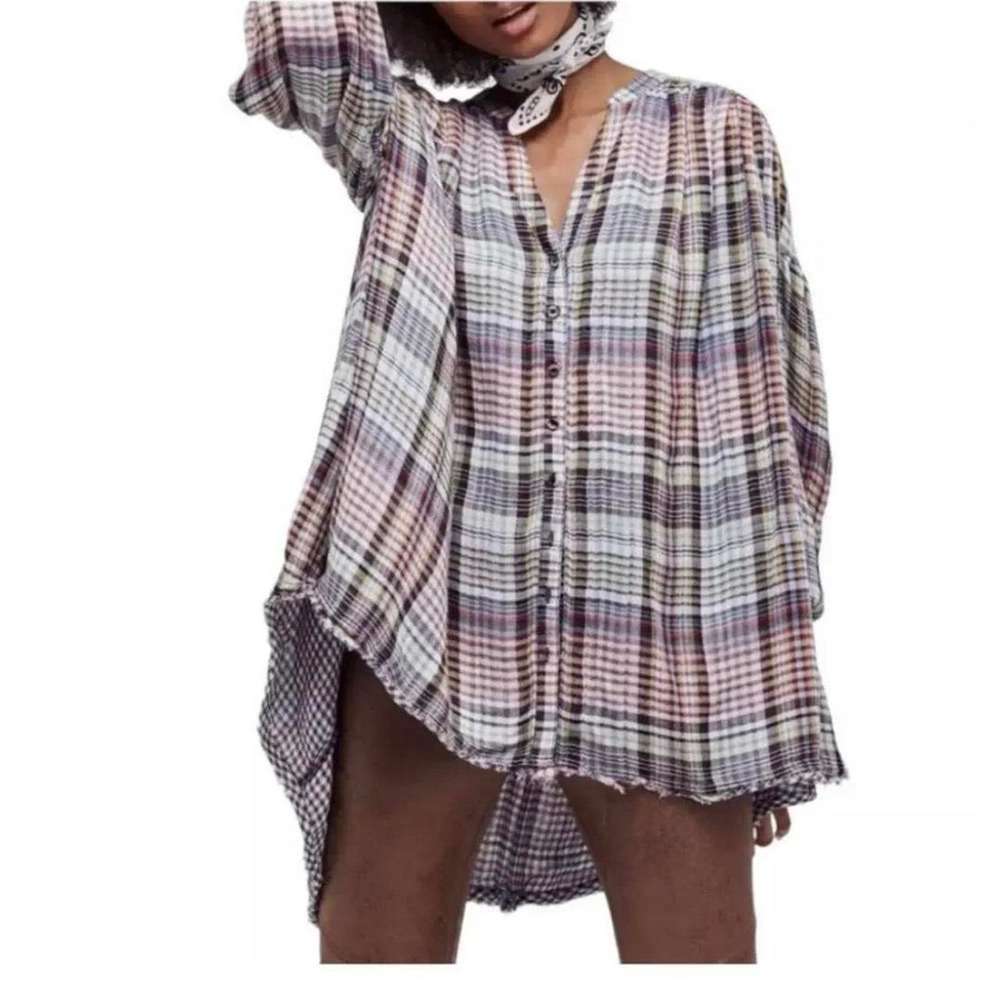 Multi Colored plaid button up blouse #Free People Come On Over